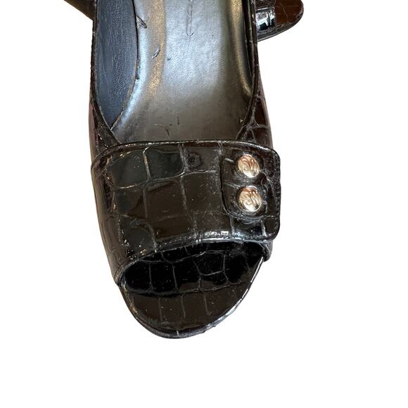 Stuart Weitzman croc embossed open toe heels black 8.5 - Picture 2 of 11